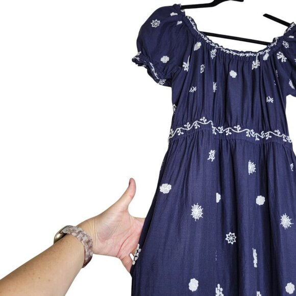 Gretchen Scott Floral Embroidered Midi Dress XS Cottagecore Pockets Empire Waist - Picture 6 of 10